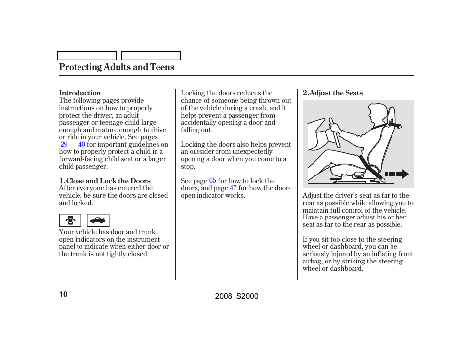 Protecting adults and teens | HONDA 2008 S2000 - Owner's Manual User Manual | Page 13 / 268