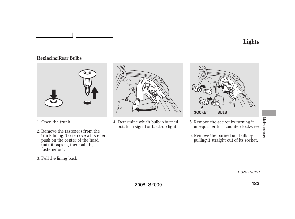 Lights | HONDA 2008 S2000 - Owner's Manual User Manual | Page 186 / 268