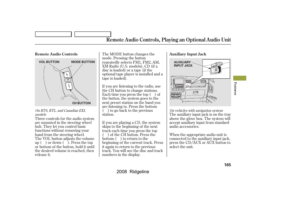 HONDA 2008 Ridgeline - Owner's Manual User Manual | Page 169 / 341