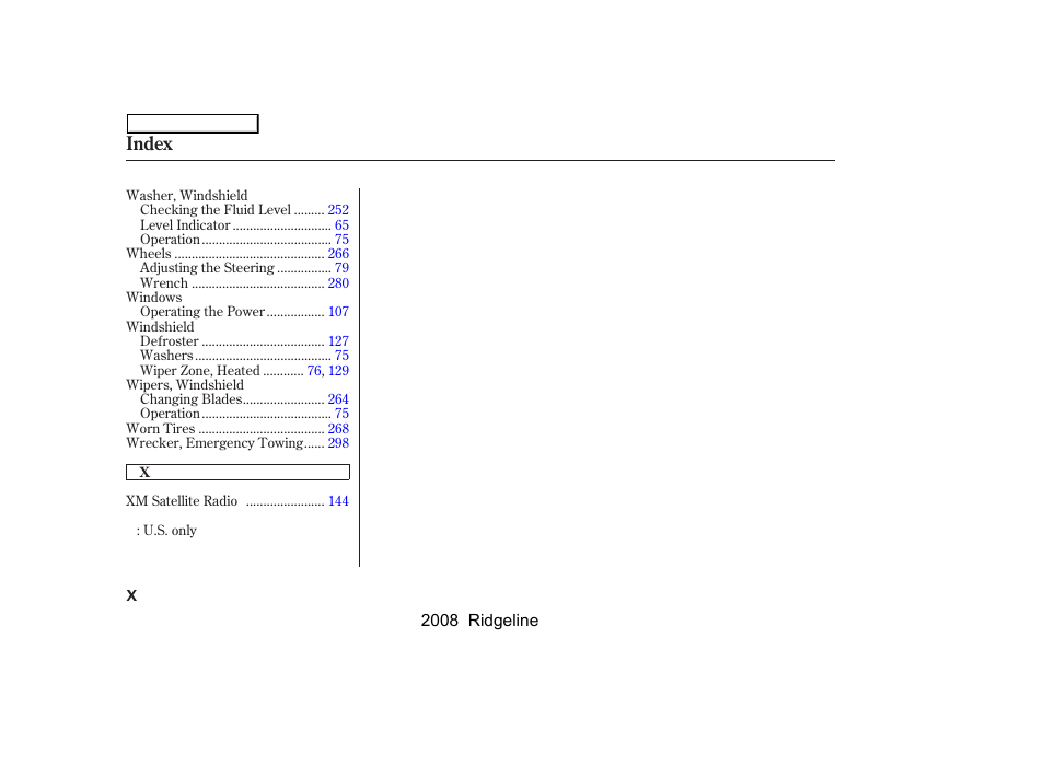 Index | HONDA 2008 Ridgeline - Owner's Manual User Manual | Page 336 / 341