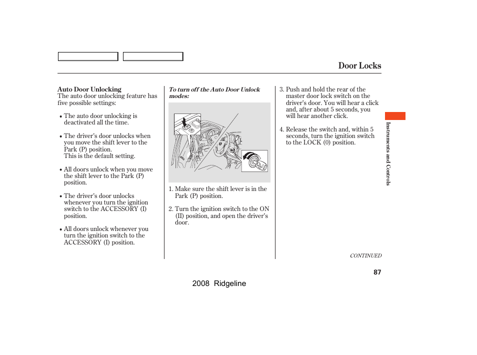 Door locks, 2008 ridgeline | HONDA 2008 Ridgeline - Owner's Manual User Manual | Page 91 / 341