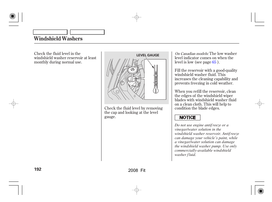 Windshield washers | HONDA 2008 Fit - Owner's Manual User Manual | Page 195 / 280