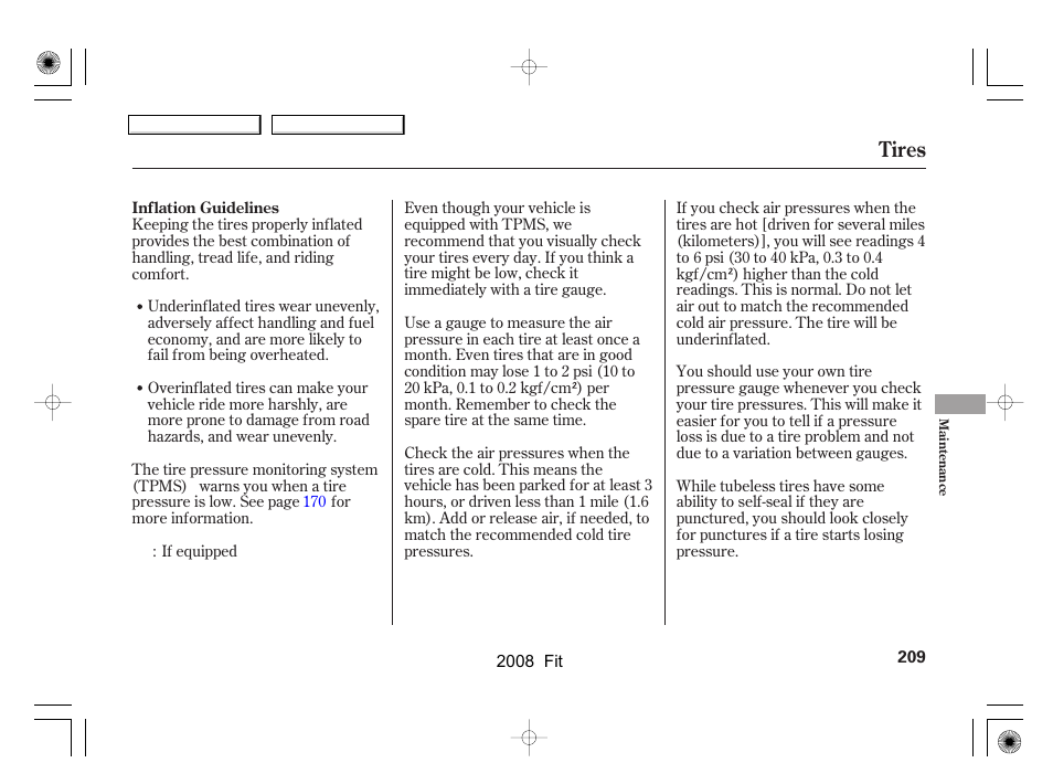 Tires | HONDA 2008 Fit - Owner's Manual User Manual | Page 212 / 280