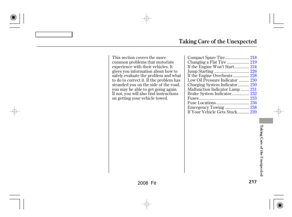 Taking care of the unexpected | HONDA 2008 Fit - Owner's Manual User Manual | Page 220 / 280