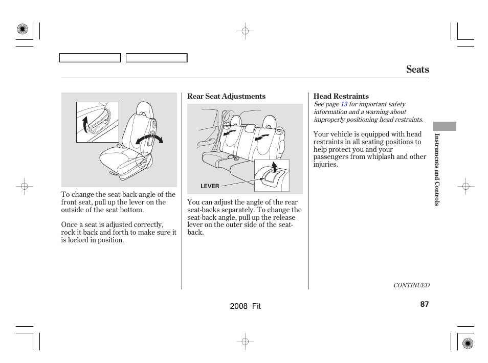 Seats | HONDA 2008 Fit - Owner's Manual User Manual | Page 90 / 280