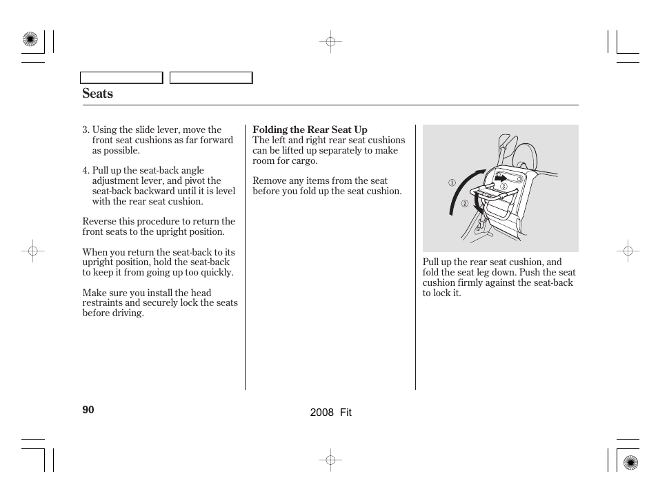 Seats | HONDA 2008 Fit - Owner's Manual User Manual | Page 93 / 280