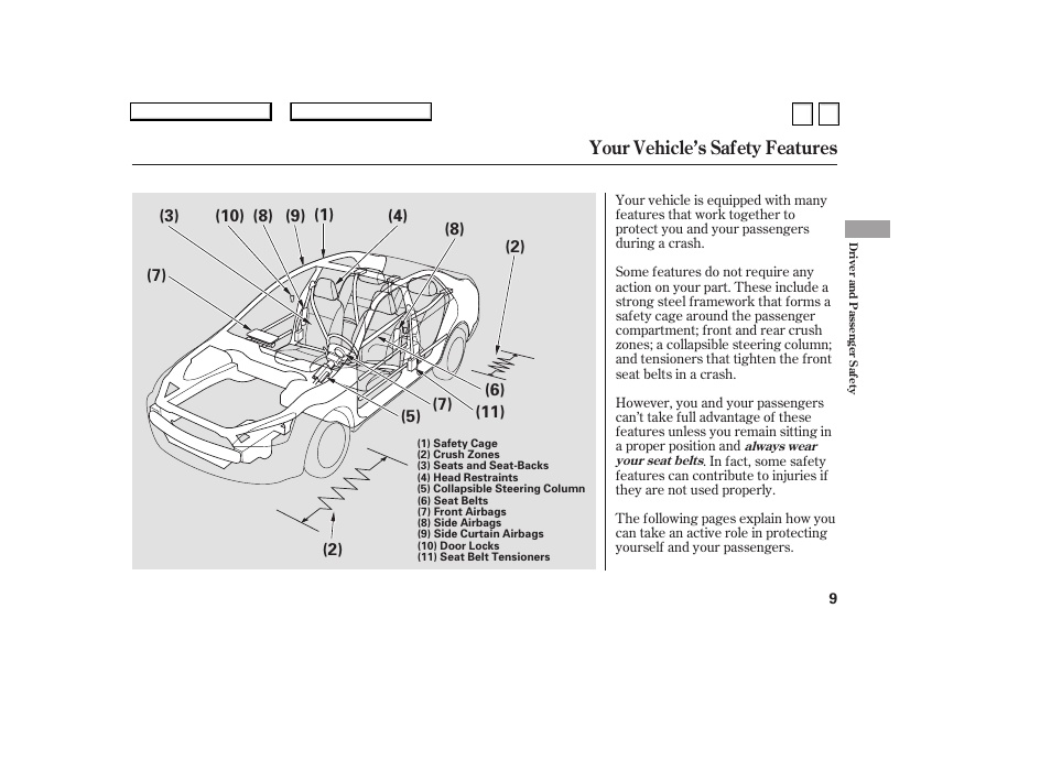 Your vehicle’s safety features | HONDA 2007 Accord Sedan - Owner's Manual User Manual | Page 10 / 293