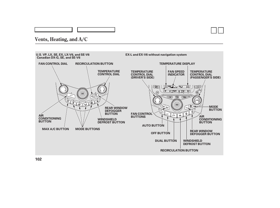 Ac0707o00102a, Vents, heating, and a/c | HONDA 2007 Accord Sedan - Owner's Manual User Manual | Page 103 / 293