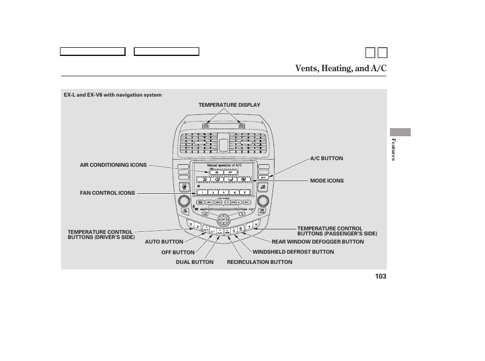 Vents, heating, and a/c | HONDA 2007 Accord Sedan - Owner's Manual User Manual | Page 104 / 293