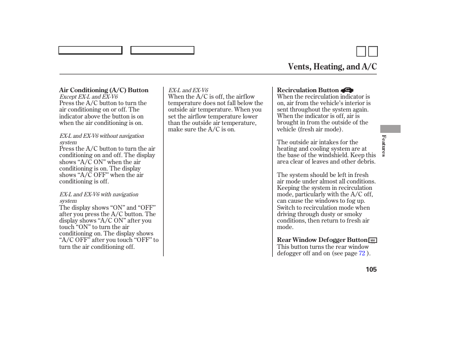 Vents, heating, and a/c | HONDA 2007 Accord Sedan - Owner's Manual User Manual | Page 106 / 293