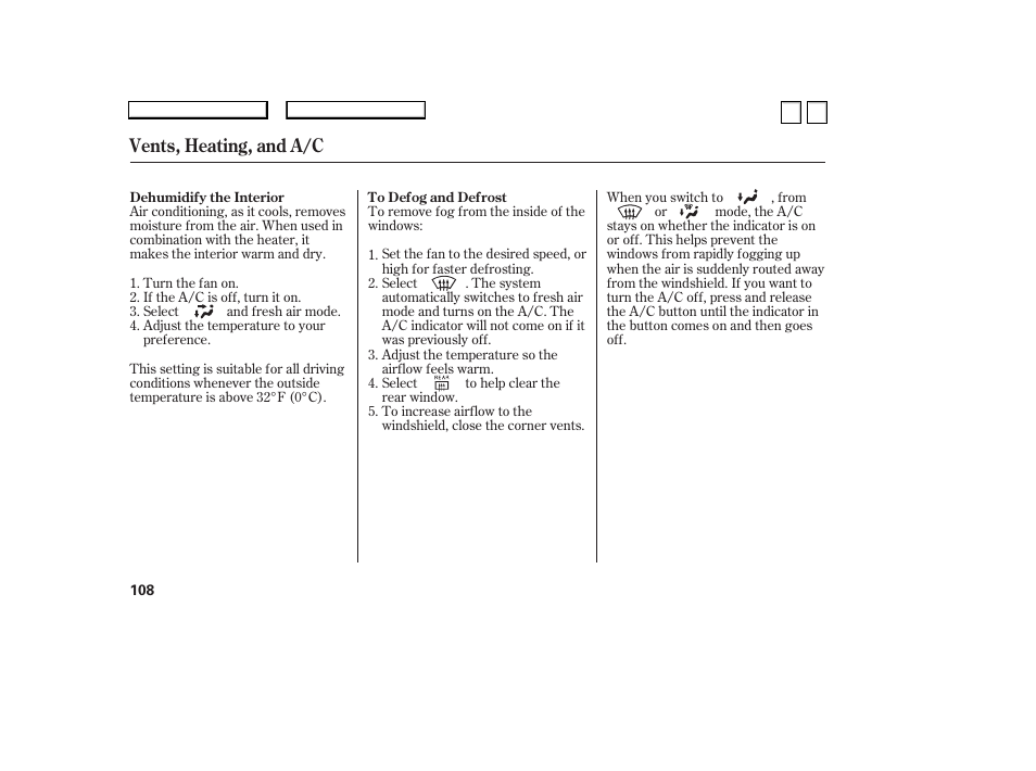 Ac0707o00108a, Vents, heating, and a/c | HONDA 2007 Accord Sedan - Owner's Manual User Manual | Page 109 / 293