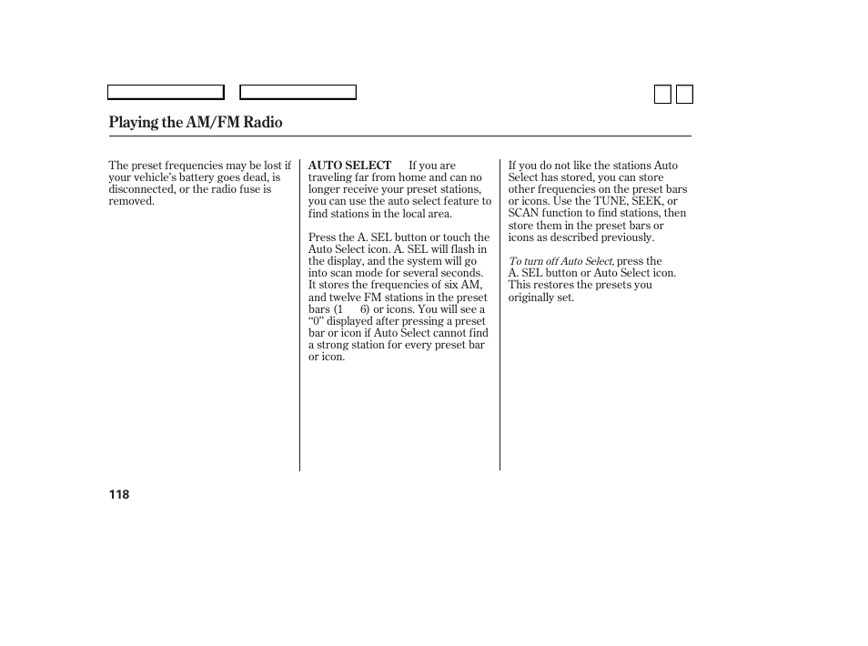 Playing the am/fm radio | HONDA 2007 Accord Sedan - Owner's Manual User Manual | Page 119 / 293