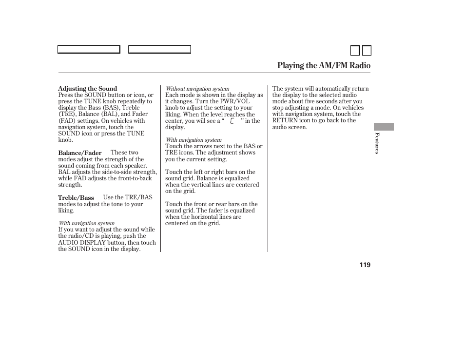 Playing the am/fm radio | HONDA 2007 Accord Sedan - Owner's Manual User Manual | Page 120 / 293