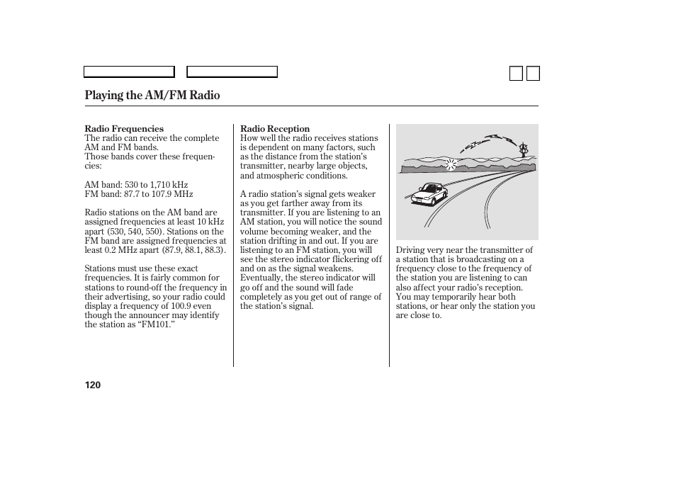 Ac0707o00120a, Playing the am/fm radio | HONDA 2007 Accord Sedan - Owner's Manual User Manual | Page 121 / 293