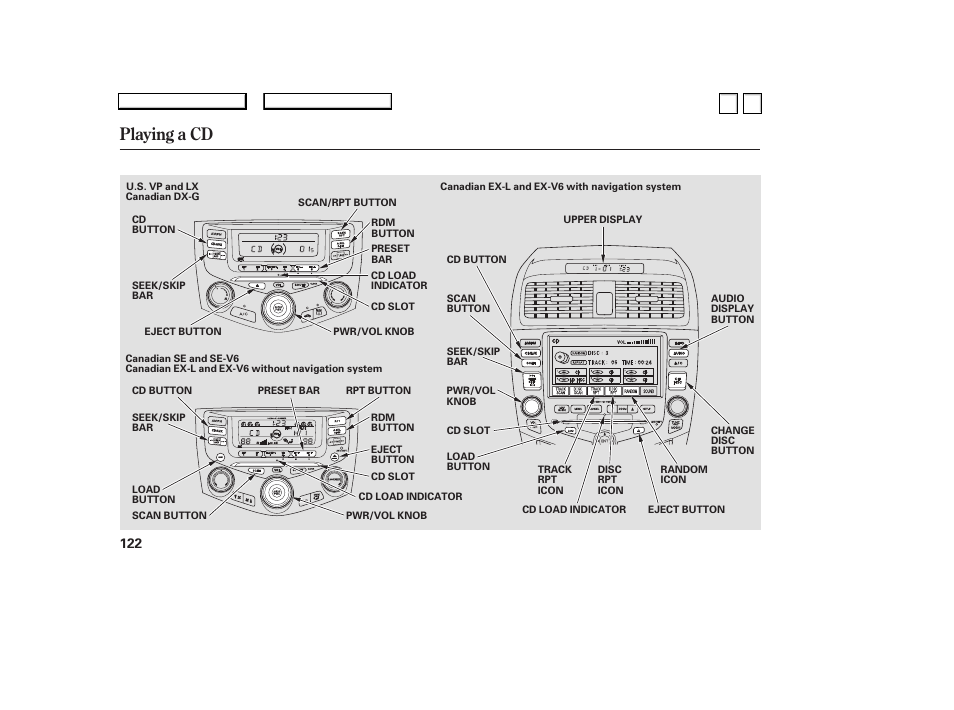 Playing a cd | HONDA 2007 Accord Sedan - Owner's Manual User Manual | Page 123 / 293