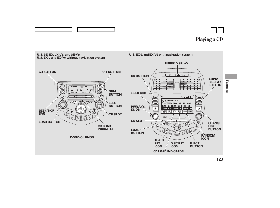 Ac0707o00123a, Playing a cd | HONDA 2007 Accord Sedan - Owner's Manual User Manual | Page 124 / 293