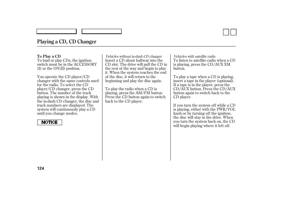 Playing a cd, cd changer | HONDA 2007 Accord Sedan - Owner's Manual User Manual | Page 125 / 293