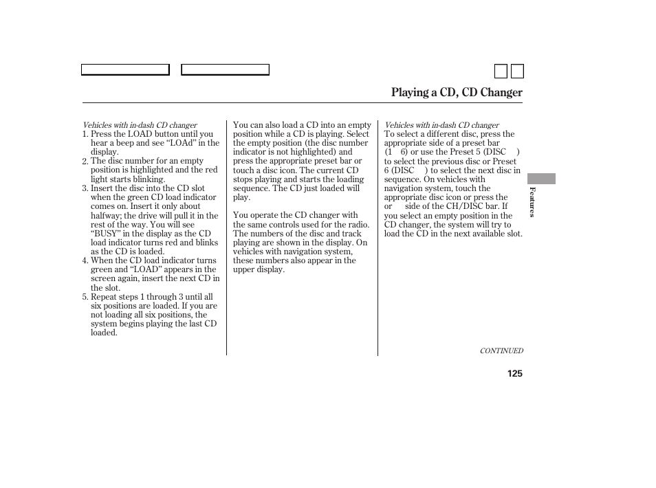 Playing a cd, cd changer | HONDA 2007 Accord Sedan - Owner's Manual User Manual | Page 126 / 293