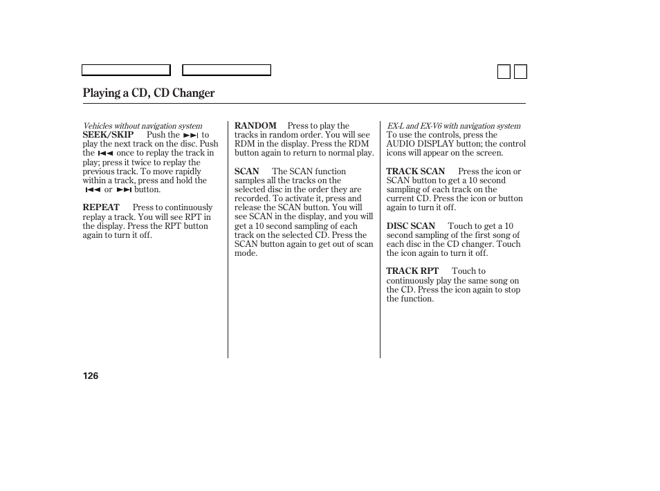 Playing a cd, cd changer | HONDA 2007 Accord Sedan - Owner's Manual User Manual | Page 127 / 293