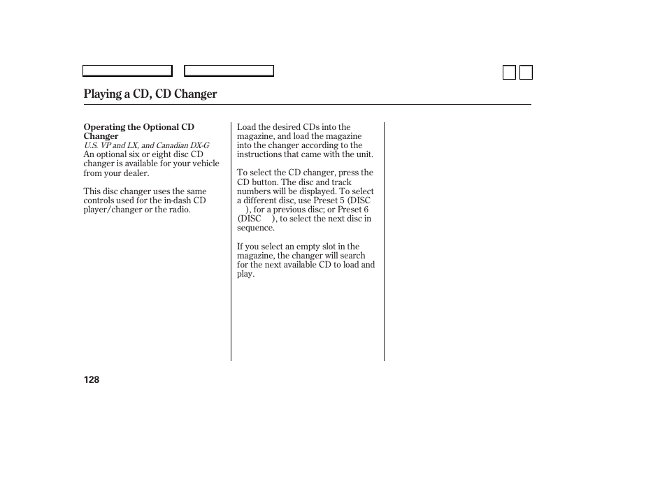 Playing a cd, cd changer | HONDA 2007 Accord Sedan - Owner's Manual User Manual | Page 129 / 293