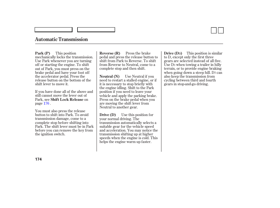 Automatic transmission | HONDA 2007 Accord Sedan - Owner's Manual User Manual | Page 175 / 293