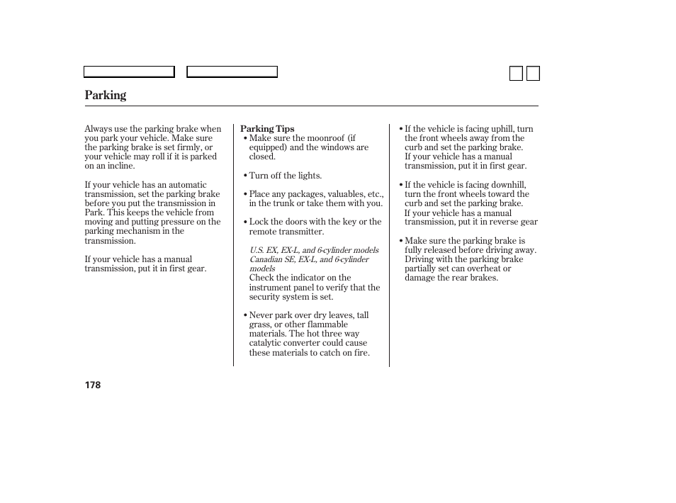 Parking | HONDA 2007 Accord Sedan - Owner's Manual User Manual | Page 179 / 293