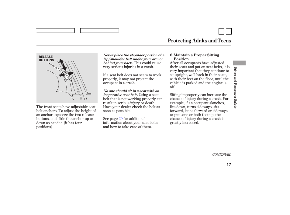 Protecting adults and teens | HONDA 2007 Accord Sedan - Owner's Manual User Manual | Page 18 / 293