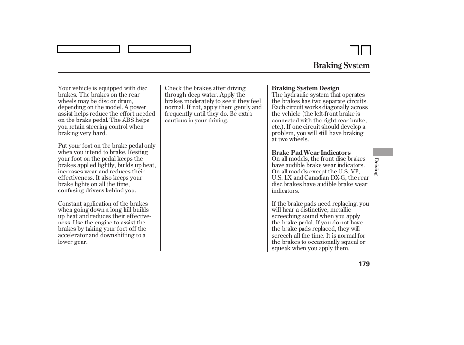 Braking system | HONDA 2007 Accord Sedan - Owner's Manual User Manual | Page 180 / 293