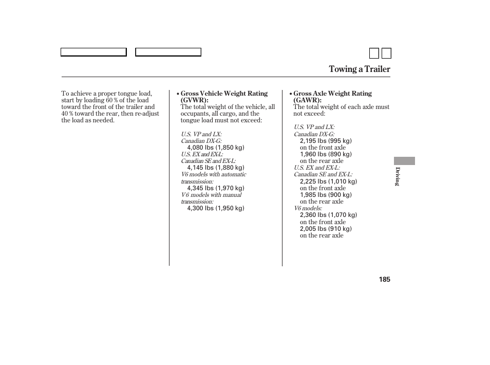 Towing a trailer | HONDA 2007 Accord Sedan - Owner's Manual User Manual | Page 186 / 293