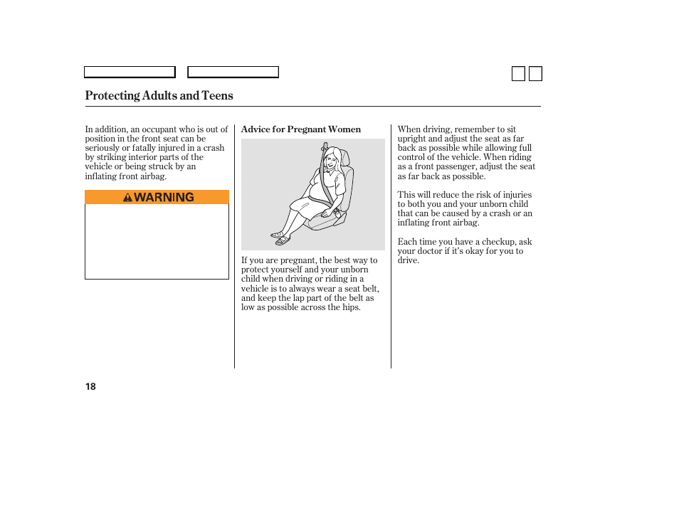 Protecting adults and teens | HONDA 2007 Accord Sedan - Owner's Manual User Manual | Page 19 / 293