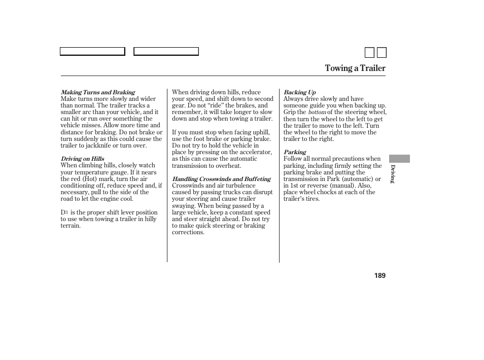 Towing a trailer | HONDA 2007 Accord Sedan - Owner's Manual User Manual | Page 190 / 293