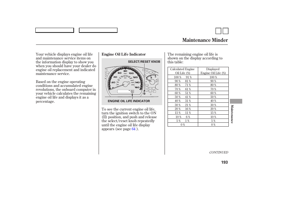 Maintenance minder | HONDA 2007 Accord Sedan - Owner's Manual User Manual | Page 194 / 293