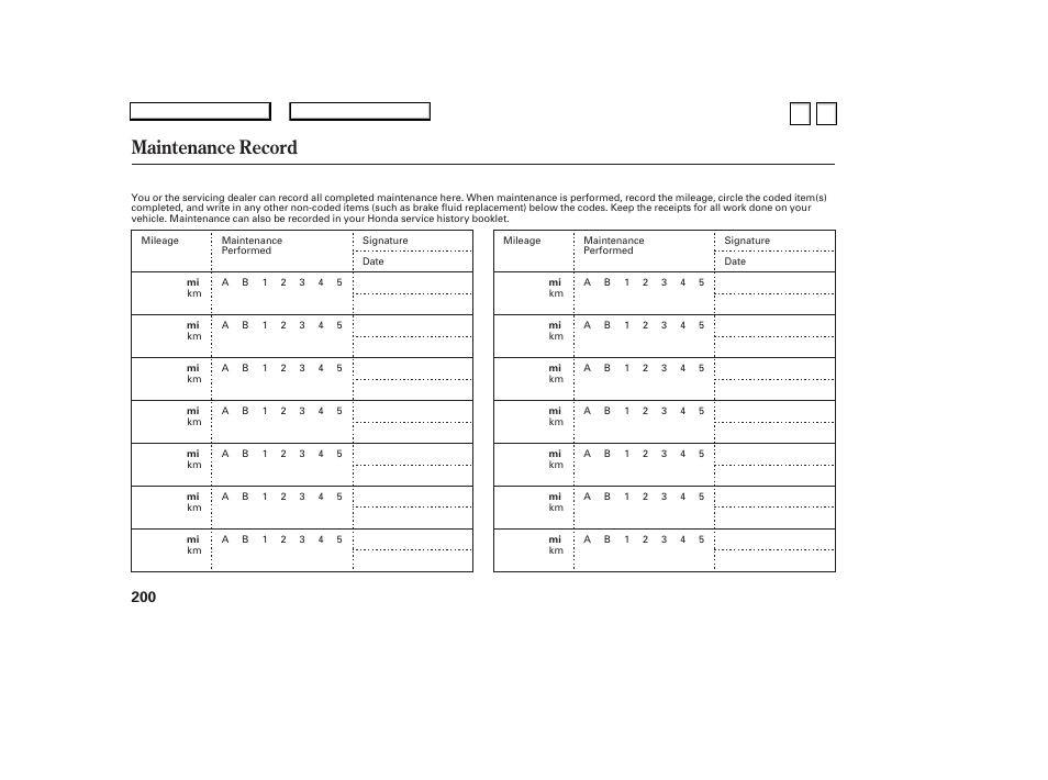 Maintenance record | HONDA 2007 Accord Sedan - Owner's Manual User Manual | Page 201 / 293