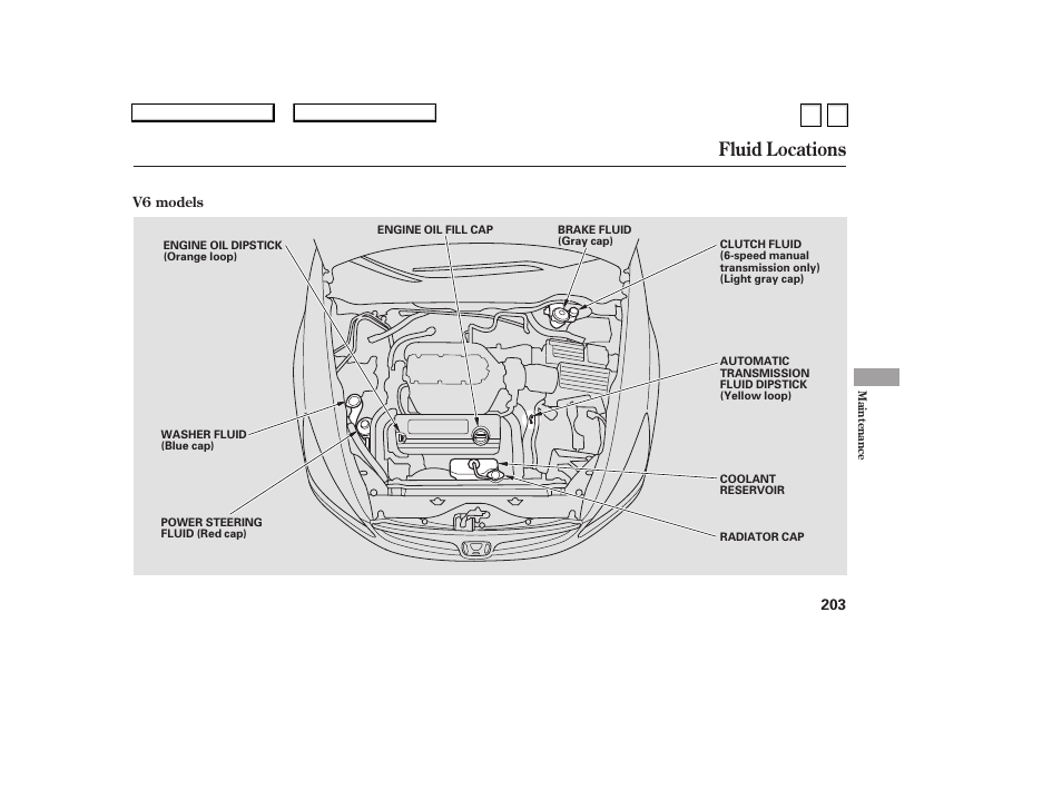 Fluid locations | HONDA 2007 Accord Sedan - Owner's Manual User Manual | Page 204 / 293