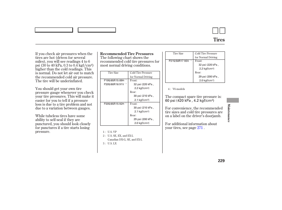 Tires | HONDA 2007 Accord Sedan - Owner's Manual User Manual | Page 230 / 293