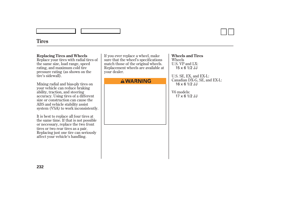 Tires | HONDA 2007 Accord Sedan - Owner's Manual User Manual | Page 233 / 293