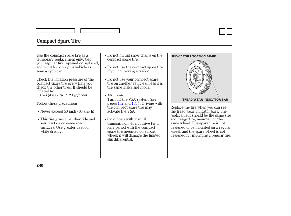 Ac0707o00240a, Compact spare tire | HONDA 2007 Accord Sedan - Owner's Manual User Manual | Page 241 / 293