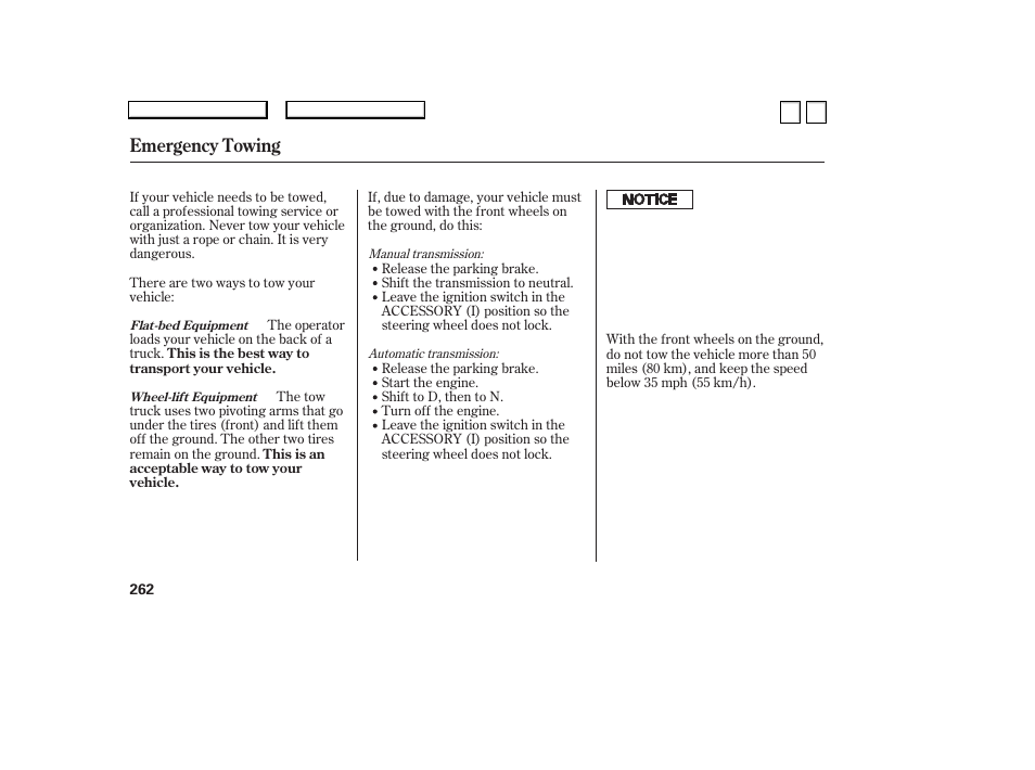 Emergency towing | HONDA 2007 Accord Sedan - Owner's Manual User Manual | Page 263 / 293