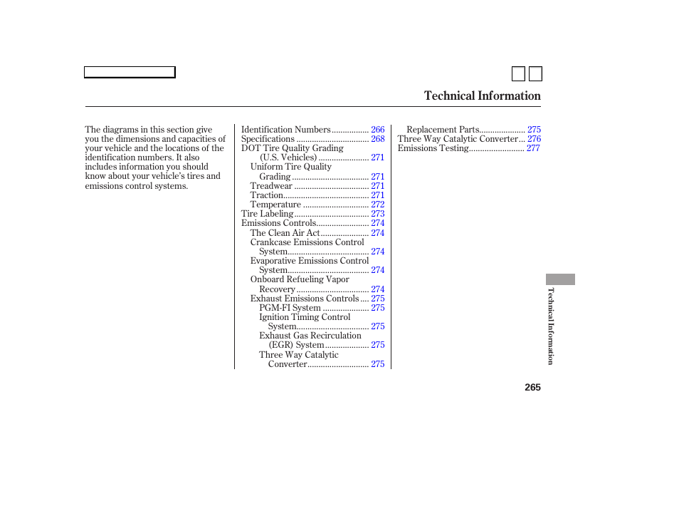 Ac070708indxa, Technical information | HONDA 2007 Accord Sedan - Owner's Manual User Manual | Page 266 / 293