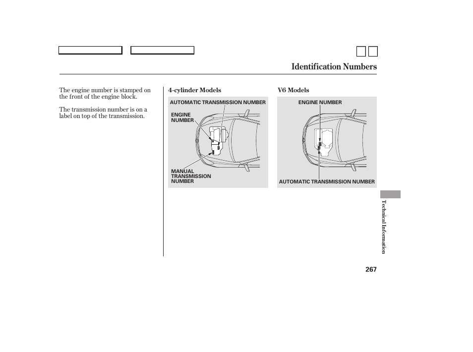 Identification numbers | HONDA 2007 Accord Sedan - Owner's Manual User Manual | Page 268 / 293