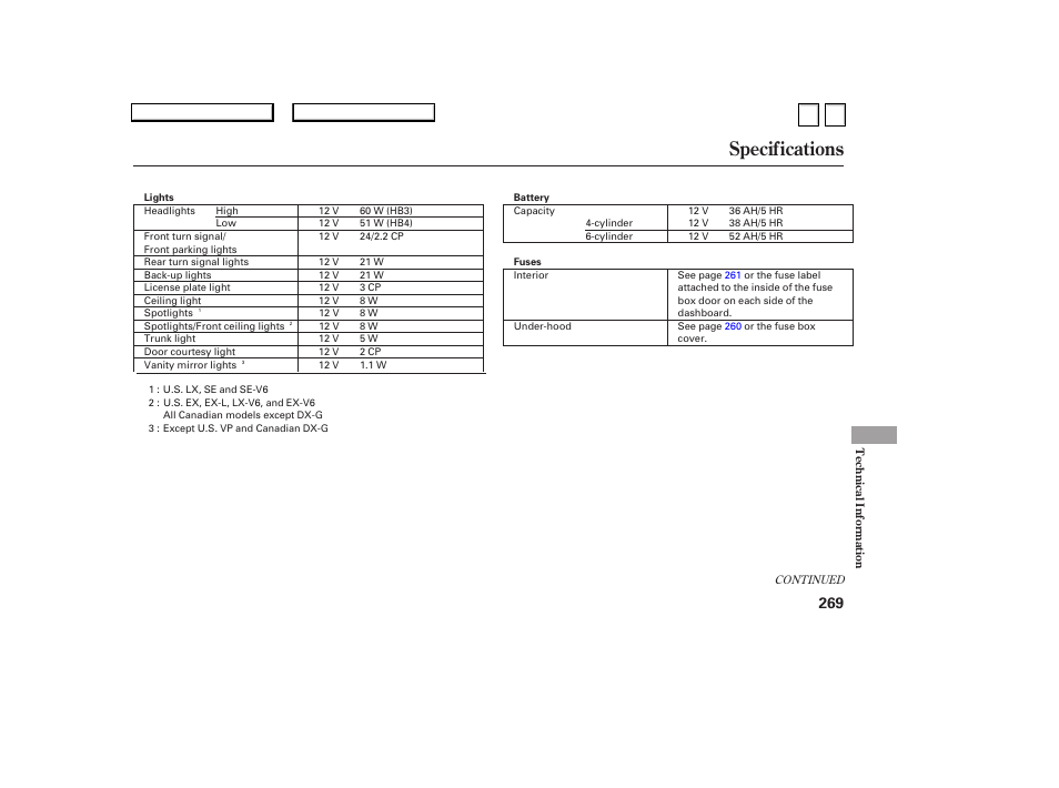 Specifications | HONDA 2007 Accord Sedan - Owner's Manual User Manual | Page 270 / 293