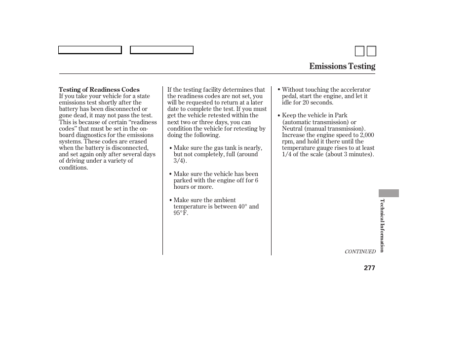 Emissions testing | HONDA 2007 Accord Sedan - Owner's Manual User Manual | Page 278 / 293