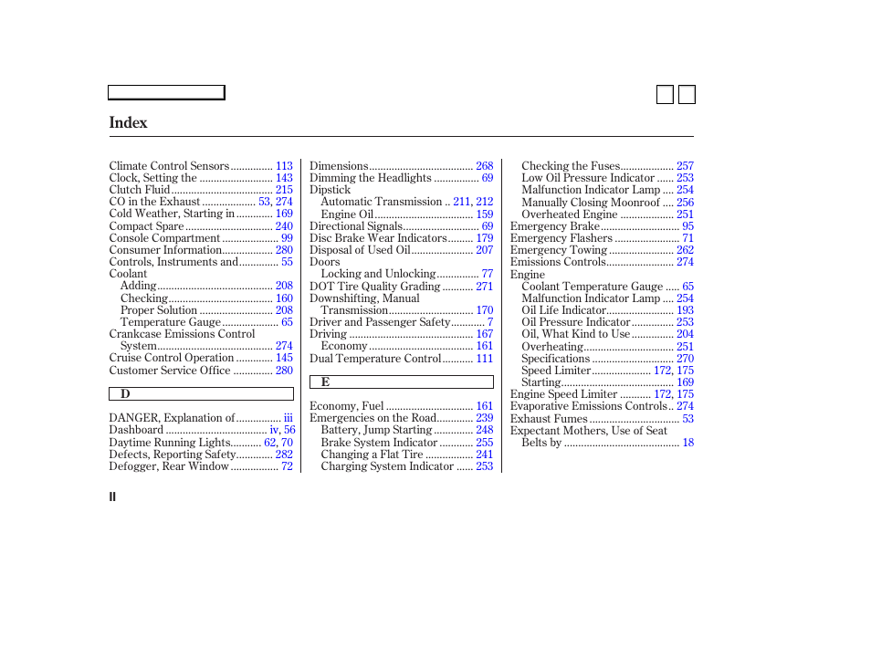 Index | HONDA 2007 Accord Sedan - Owner's Manual User Manual | Page 287 / 293