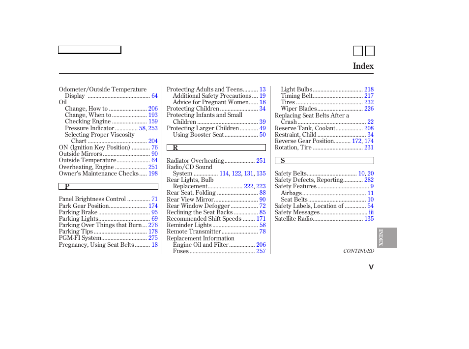 Ac070700indxb, Index | HONDA 2007 Accord Sedan - Owner's Manual User Manual | Page 290 / 293