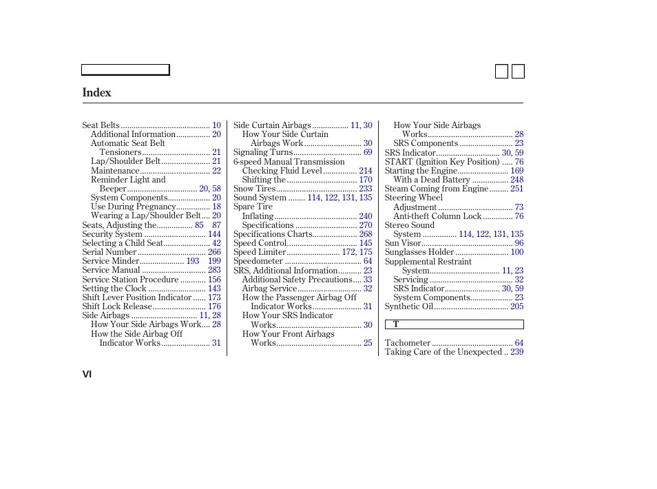 Index | HONDA 2007 Accord Sedan - Owner's Manual User Manual | Page 291 / 293