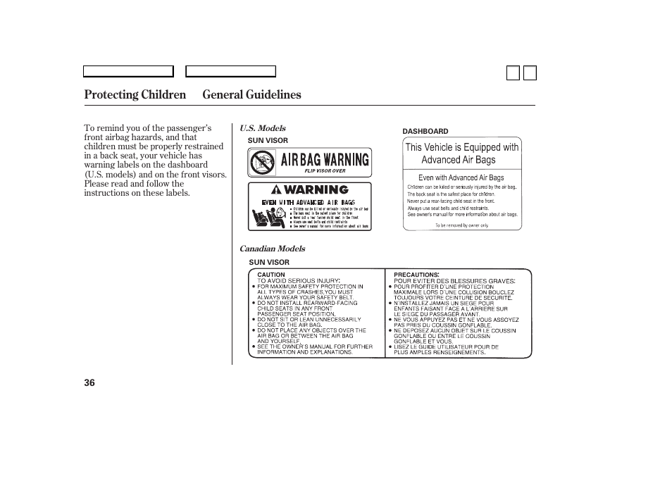 Ac0707o00036a, Protecting children general guidelines | HONDA 2007 Accord Sedan - Owner's Manual User Manual | Page 37 / 293