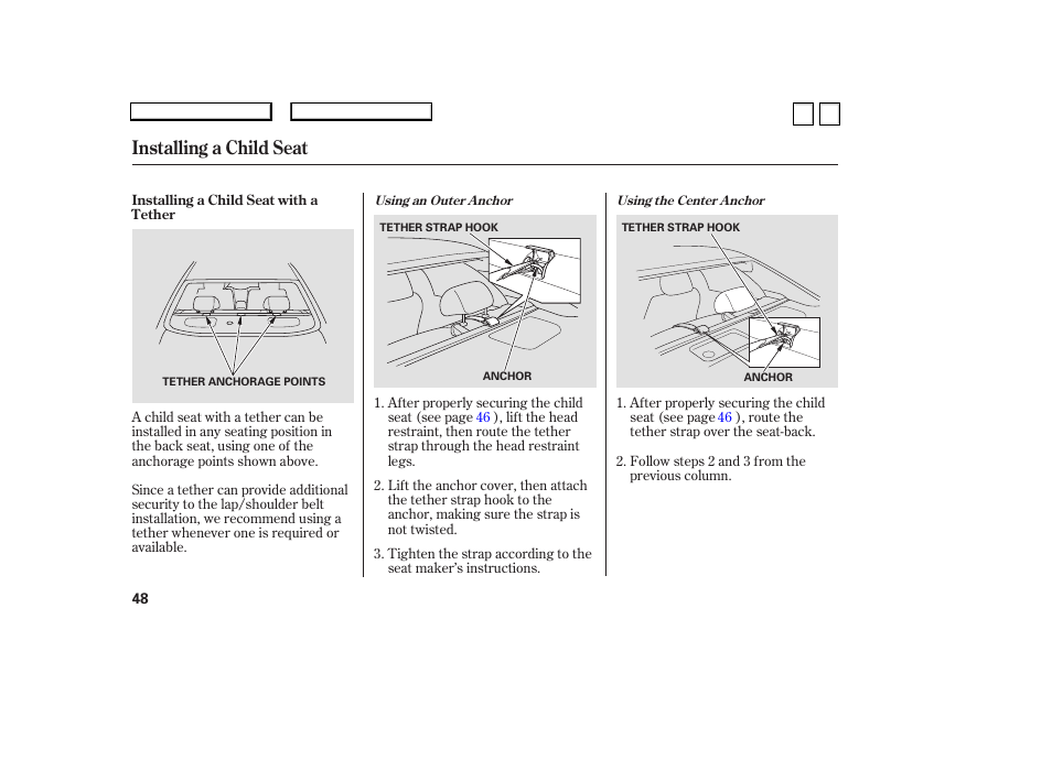 Installing a child seat | HONDA 2007 Accord Sedan - Owner's Manual User Manual | Page 49 / 293