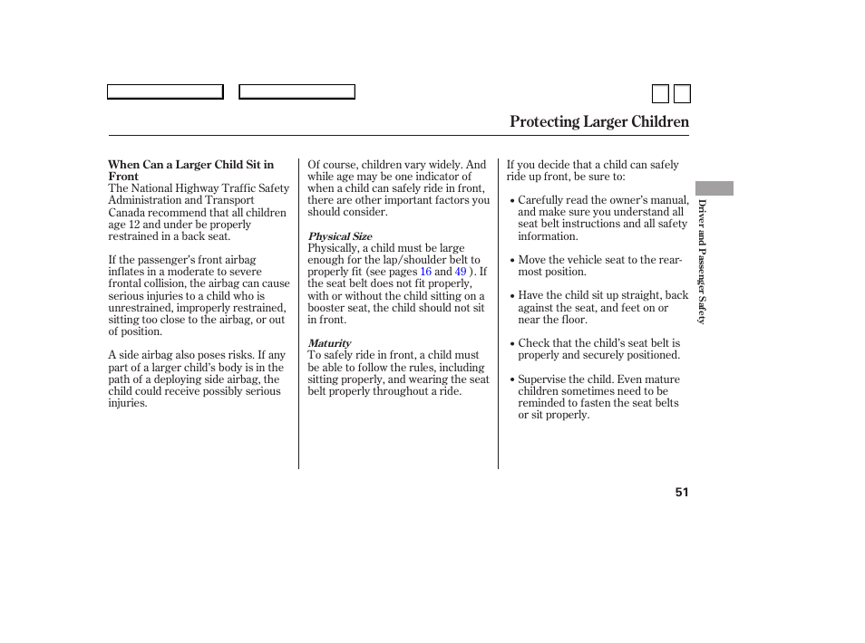 Protecting larger children | HONDA 2007 Accord Sedan - Owner's Manual User Manual | Page 52 / 293