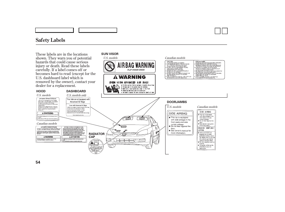 Ac0707o00054a, Safety labels | HONDA 2007 Accord Sedan - Owner's Manual User Manual | Page 55 / 293