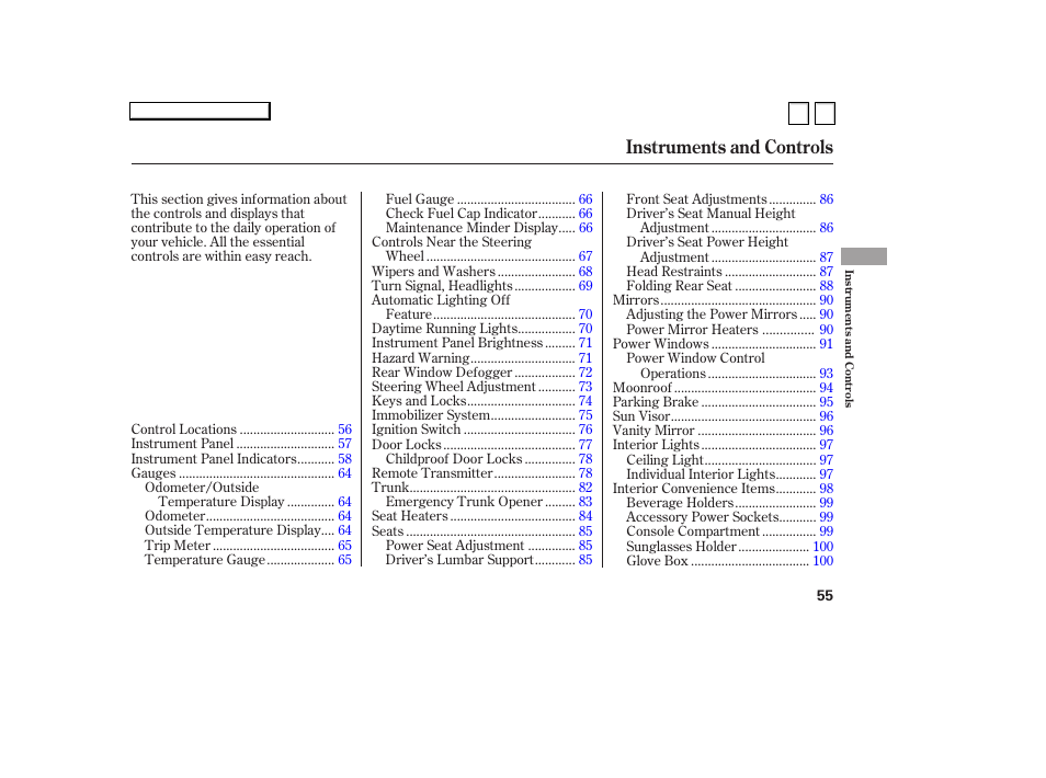 Ac070702indxa, Instruments and controls | HONDA 2007 Accord Sedan - Owner's Manual User Manual | Page 56 / 293